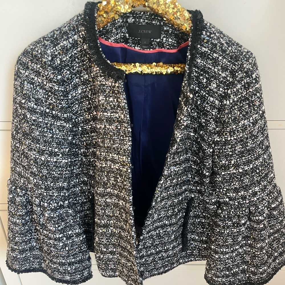 J. Crew Lady Day Jacket Metallic Sequin Tweed - Picture 3 of 12